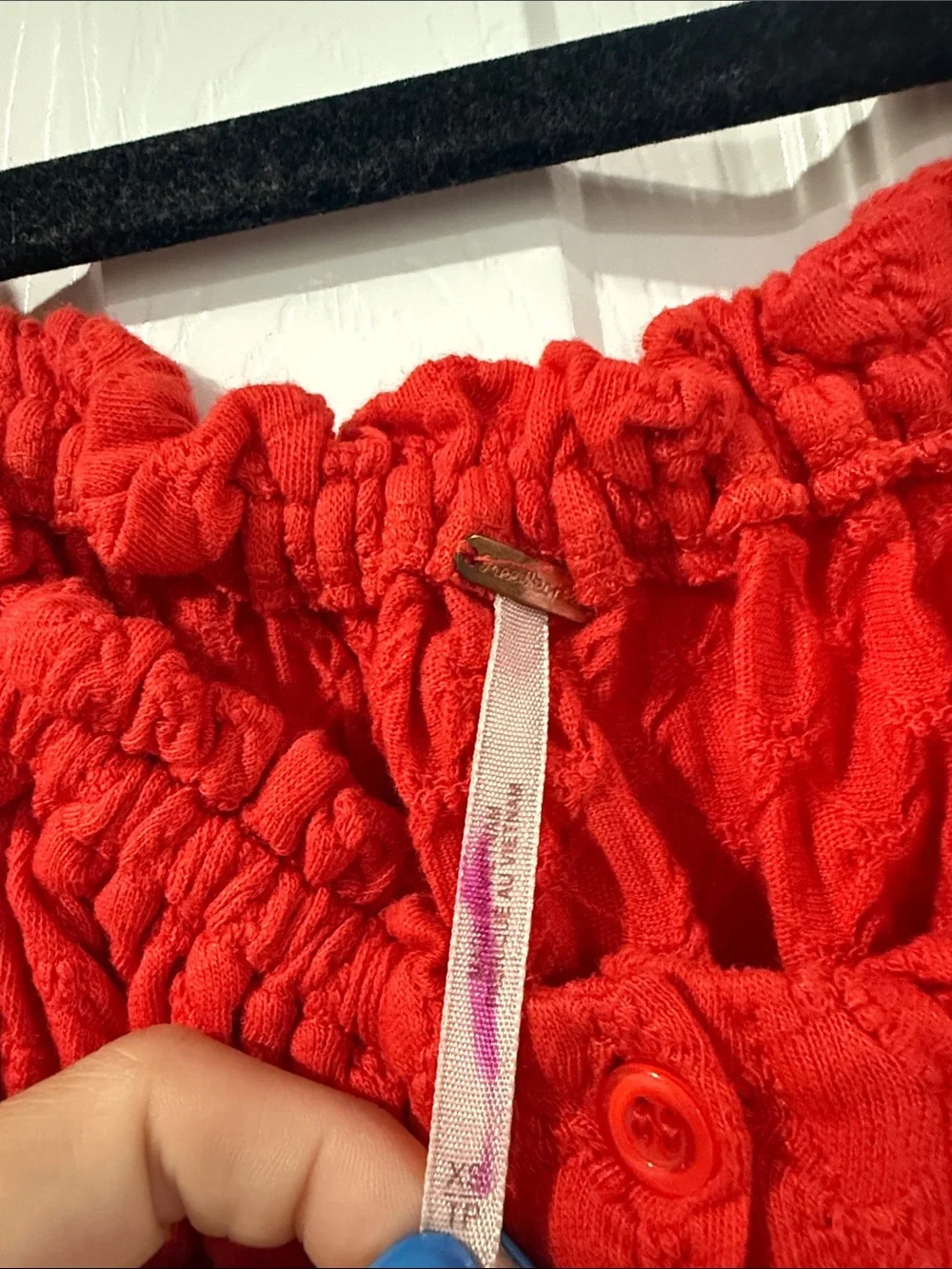 Free People ladybug Red Smocked Button-Front Long Sleeve Top